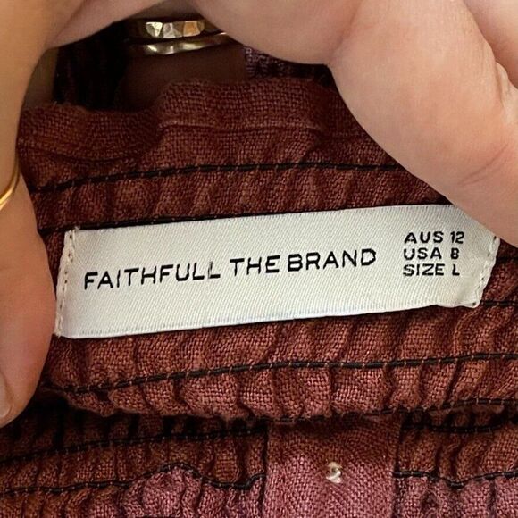 Faithful The Brand Lais Jumpsuit Plain Sangria Linen Smock Strapless Jumpsuit - Picture 2 of 13